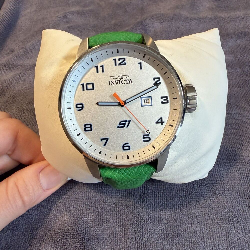 Invicta S1 Rally Green and White Men's Watch Leather Green Strap Model 44956